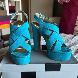 Massimo Turquoise Strappy Platform Heels